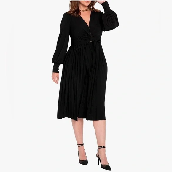 ELOQUII | Knotted Front Pleated Skirt Dress - Picture 1 of 12